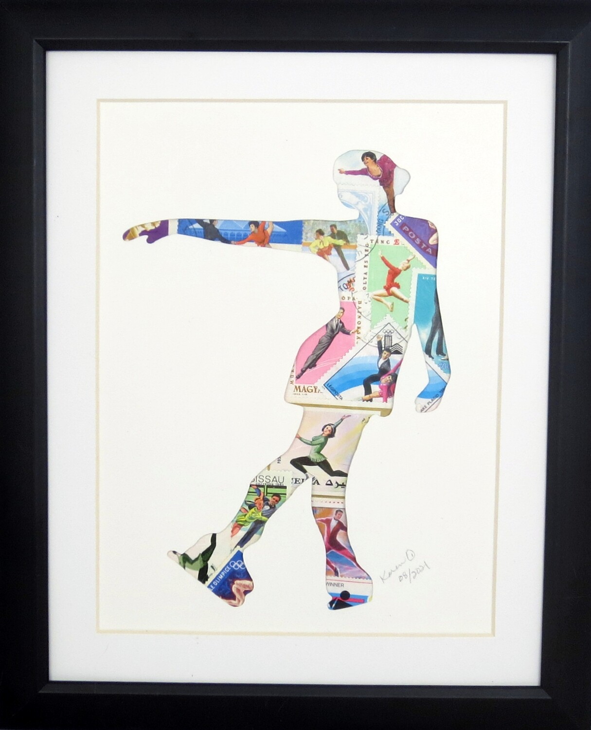 Vintage Postage Stamp Art - &quot;Ice Skater&quot;