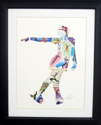 Vintage Postage Stamp Art - &quot;Ice Skater&quot;