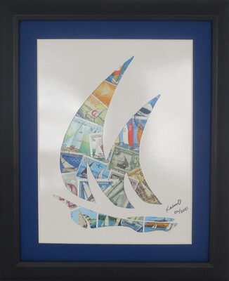 Vintage Postage Stamp Art - &quot;Sailboat&quot;