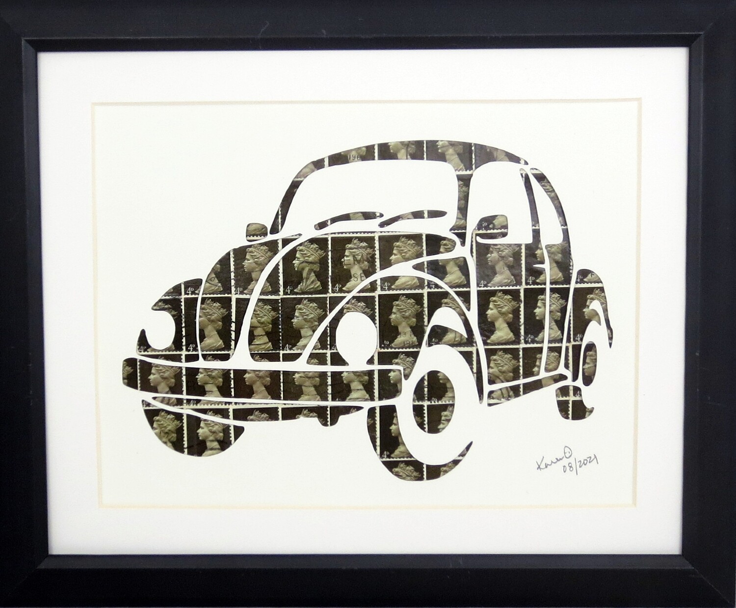 Vintage Postage Stamp Art - &quot;VW Bug&quot;