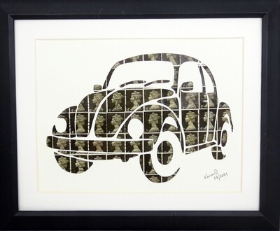 Vintage Postage Stamp Art - &quot;VW Bug&quot;