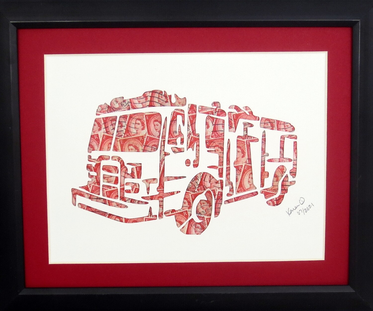 Vintage Postage Stamp Art - &quot;Fire Truck&quot;