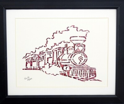 Vintage Postage Stamp Art - &quot;Train&quot;