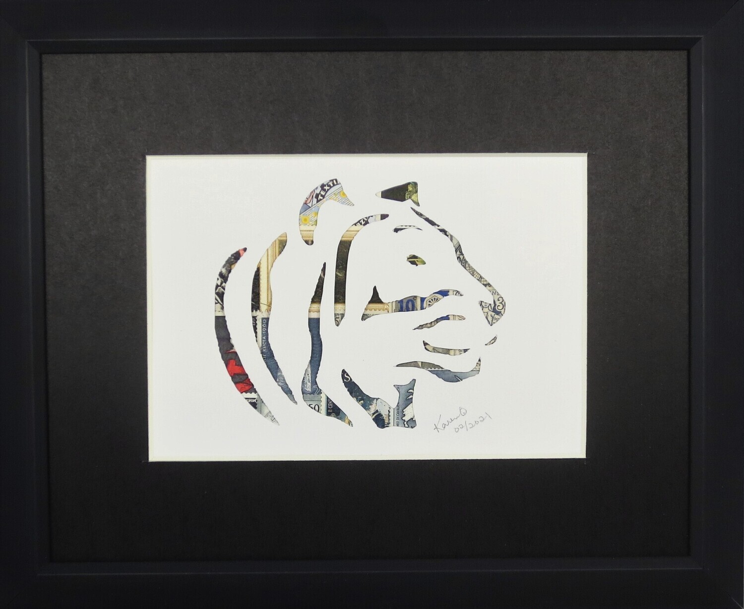 Vintage Postage Stamp Art - &quot;Tiger Head&quot;