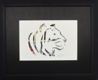 Vintage Postage Stamp Art - &quot;Tiger Head&quot;