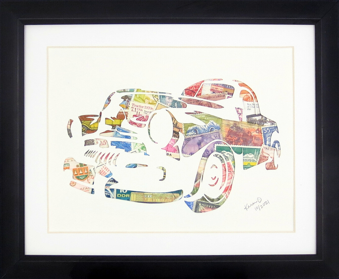 Vintage Postage Stamp Art - &quot;Car&quot;