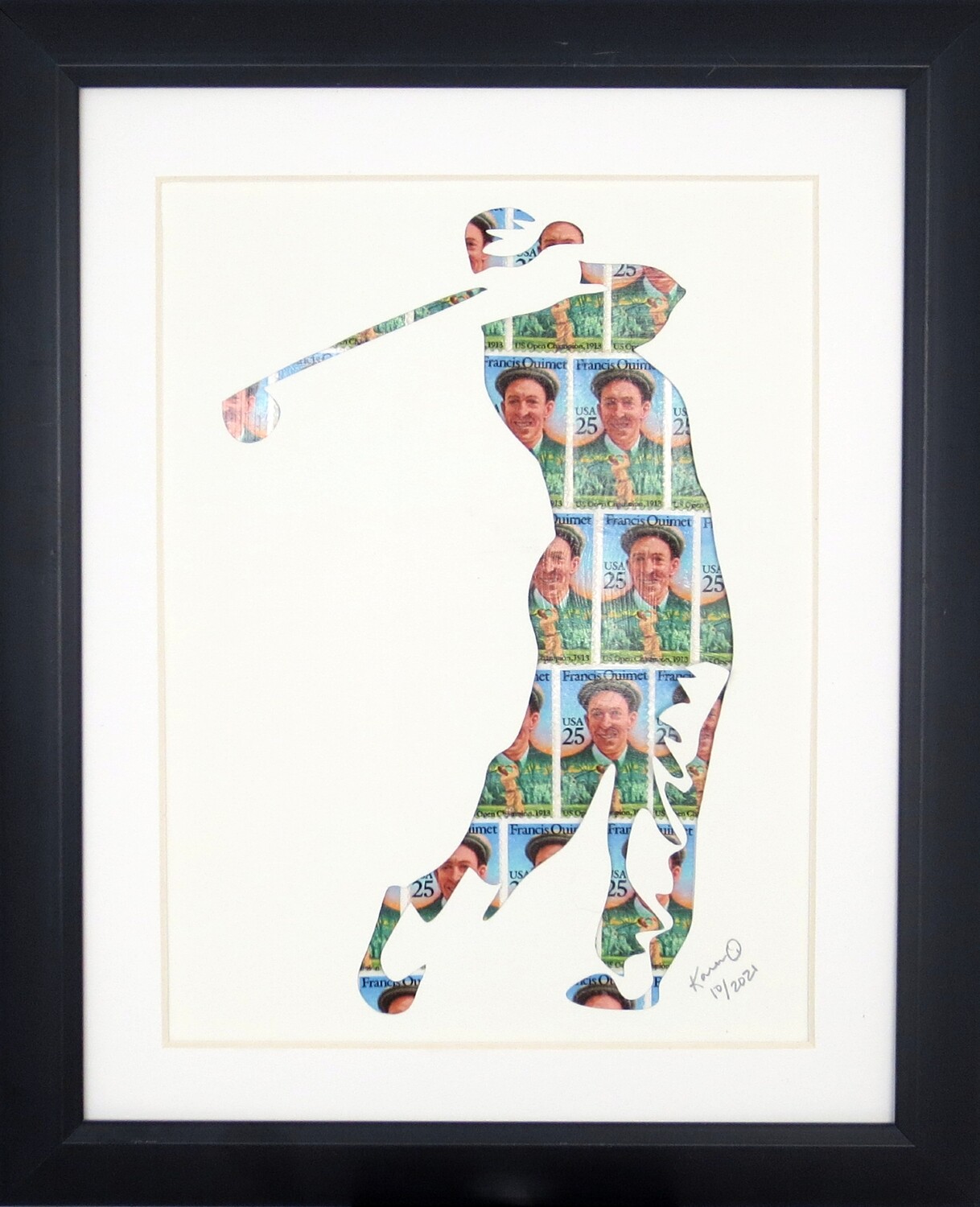 Vintage Postage Stamp Art - &quot;Golfer&quot;