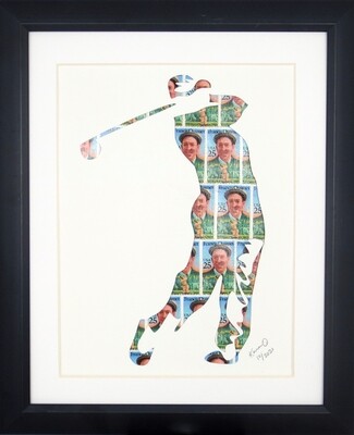 Vintage Postage Stamp Art - &quot;Golfer&quot;