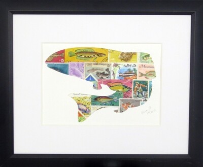 Vintage Postage Stamp Art - &quot;Trout&quot;