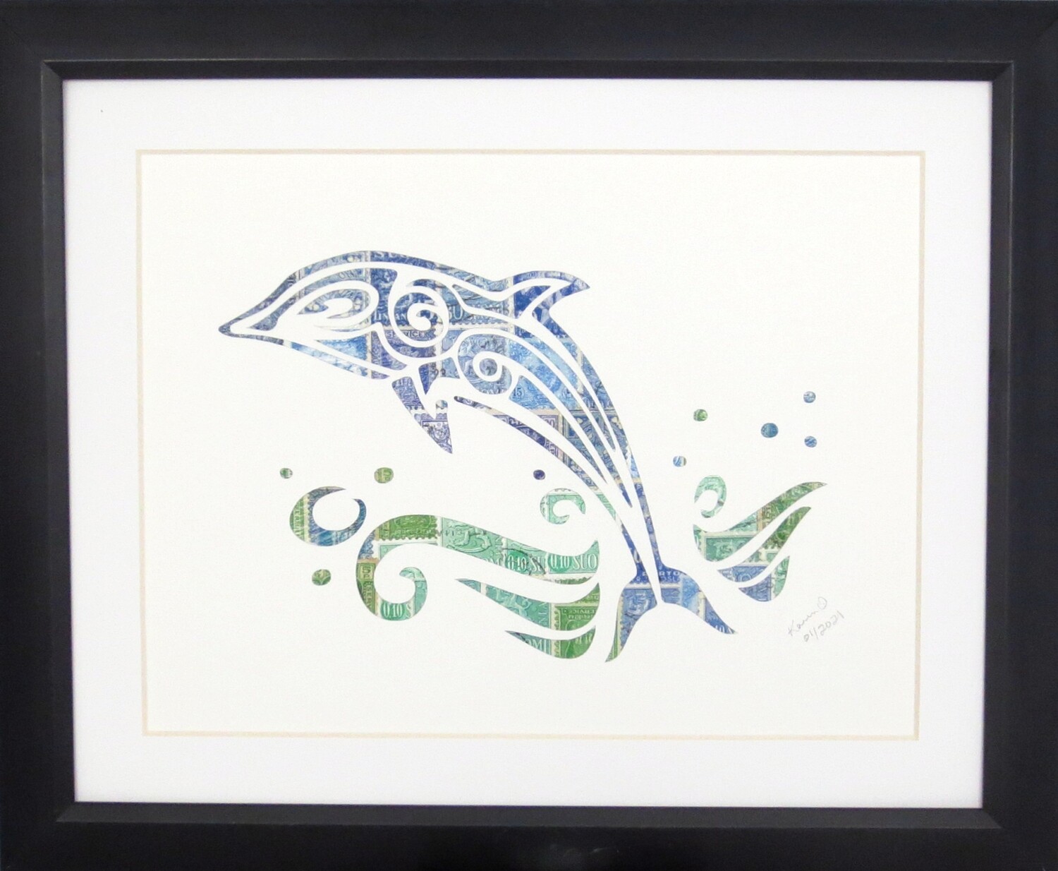 Vintage Postage Stamp Art - &quot;Dolphin&quot;