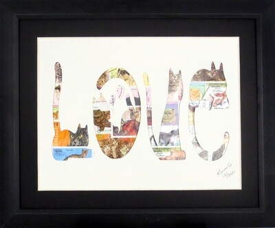 Vintage Postage Stamp Art - &quot;Cat Love&quot;