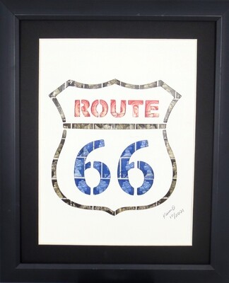 Vintage Postage Stamp Art - &quot;Route 66&quot; Sign