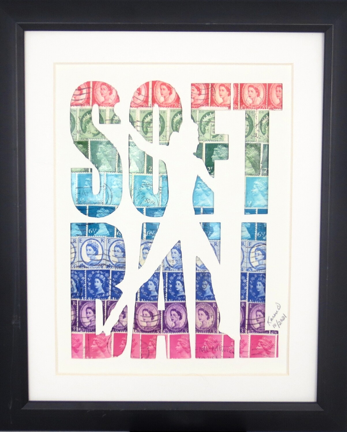Vintage Postage Stamp Art - &quot;Softball&quot;