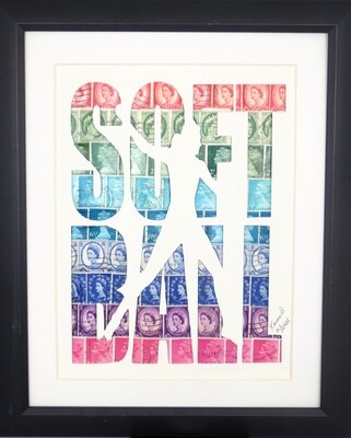 Vintage Postage Stamp Art - &quot;Softball&quot;