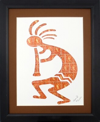 Vintage Postage Stamp Art - &quot;Kokopelli&quot;