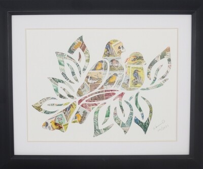 Vintage Postage Stamp Art - &quot;Birds of a Branch&quot;