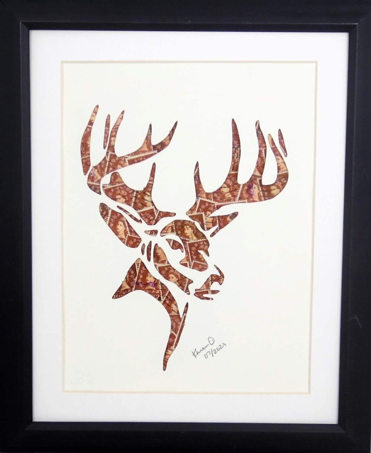 Vintage Postage Stamp Art - &quot;Deer Head&quot;