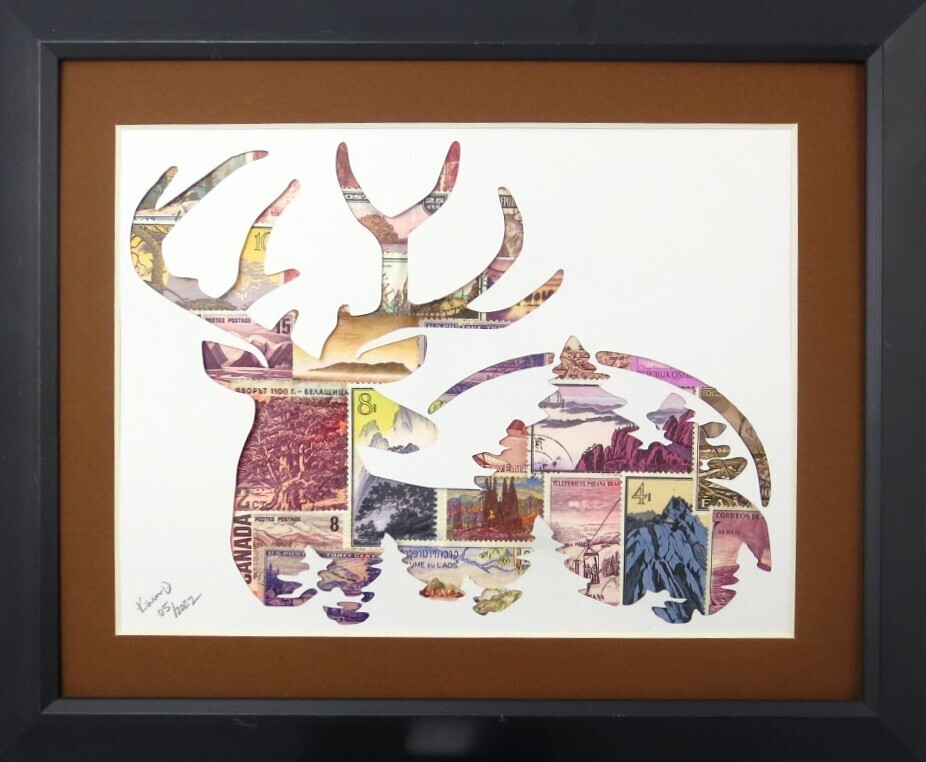 Vintage Postage Stamp Art - &quot;Deer-Nature&quot;