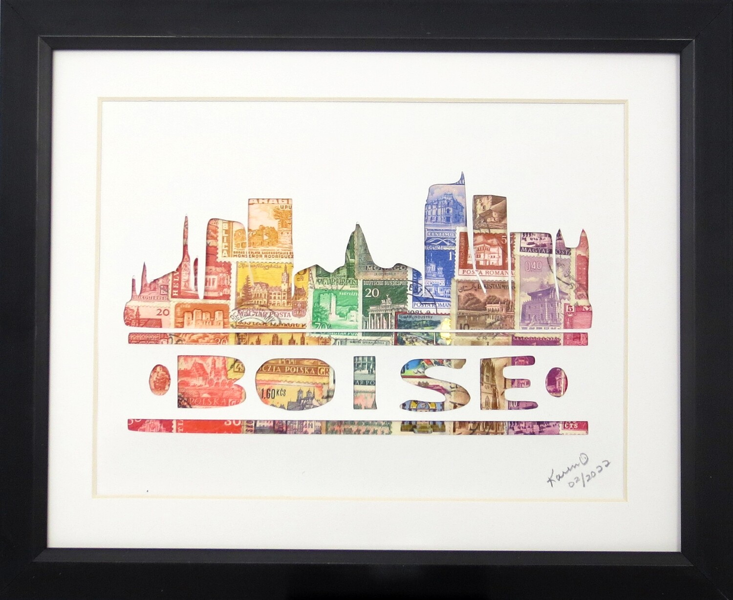 Vintage Postage Stamp Art - &quot;Boise Skyline&quot;