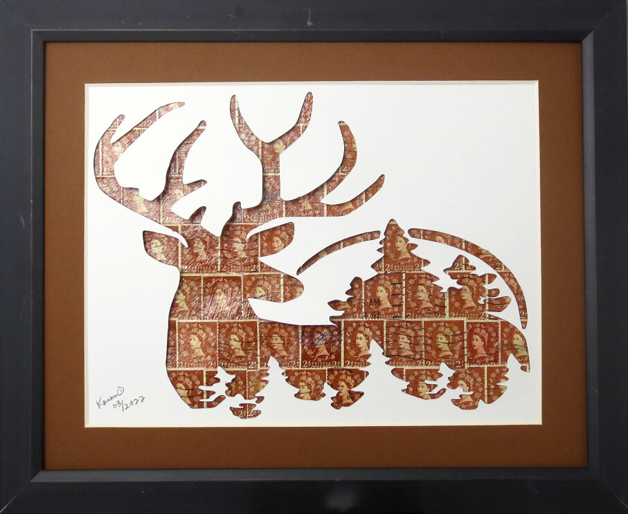 Vintage Postage Stamp Art - &quot;Deer-Nature&quot;