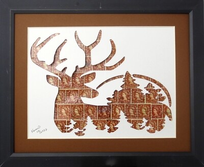 Vintage Postage Stamp Art - &quot;Deer-Nature&quot;