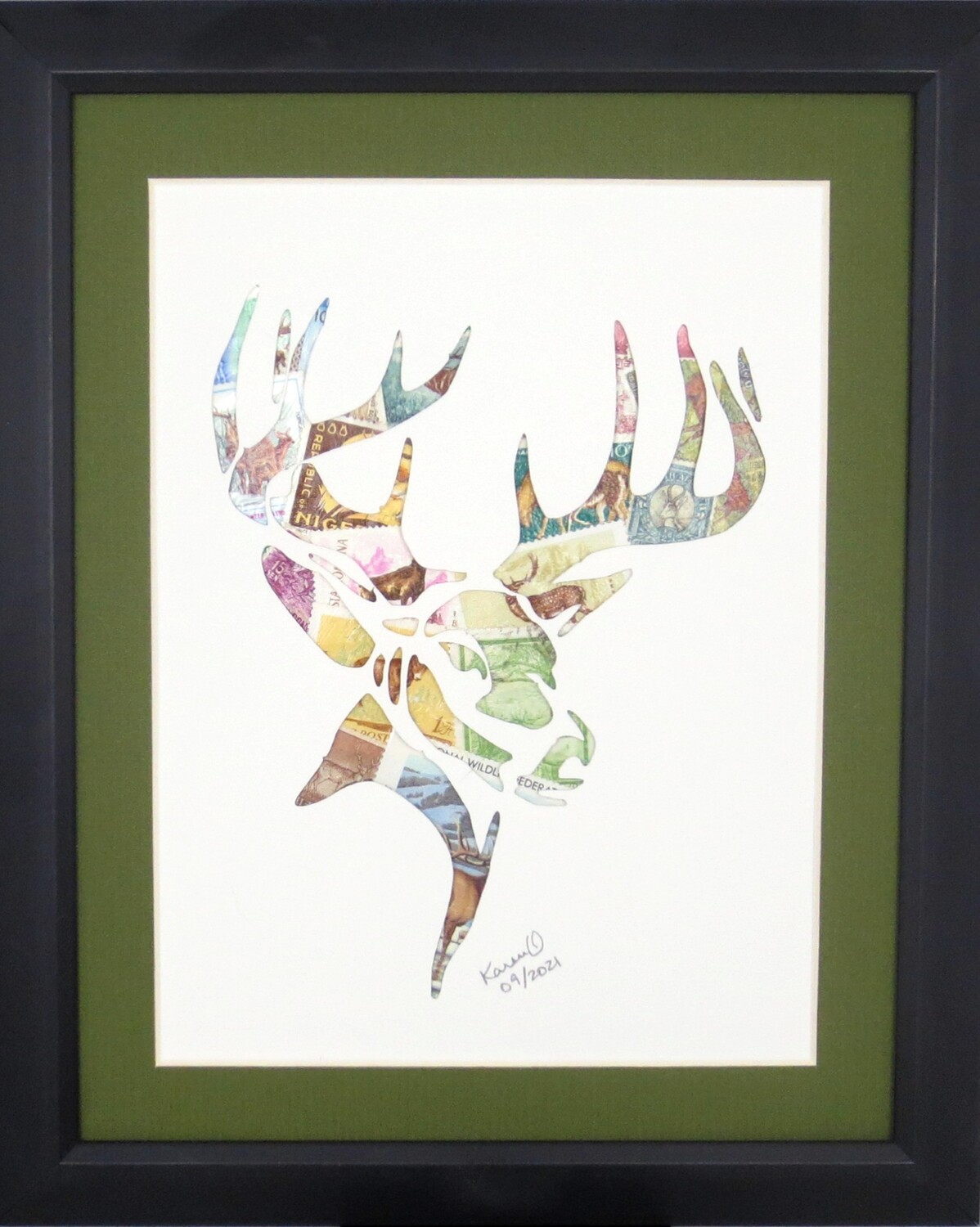 Vintage Postage Stamp Art - &quot;Deer Head&quot;