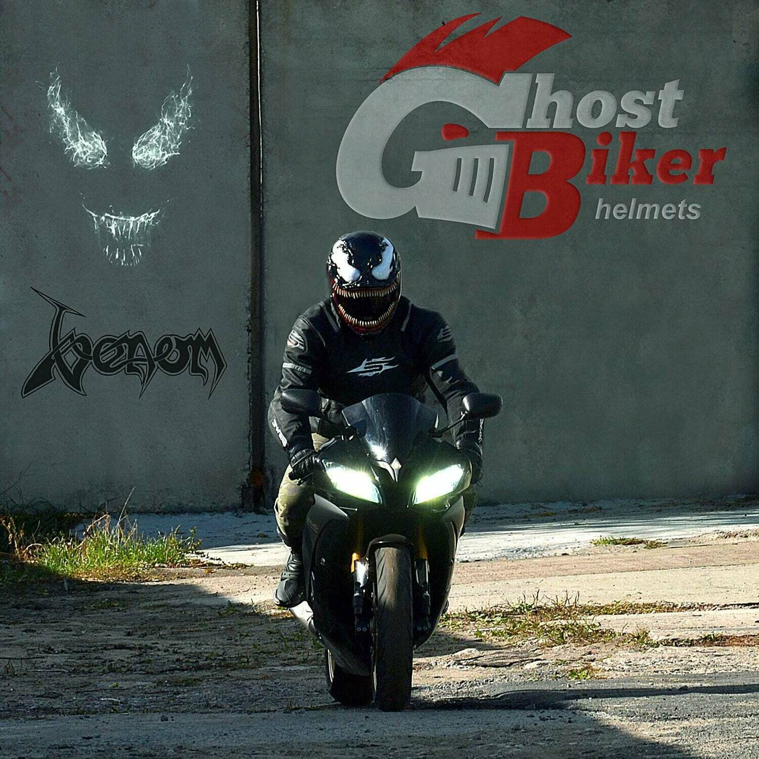 Venom (Symbiote) motorcycle helmet. DOT&ECE certified. Free