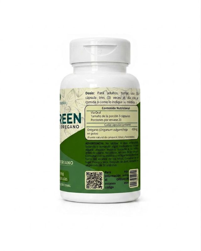 Oregreen Extracto de Orégano 450 mg | Antibacteriano Natural | Reino Botánico Honduras