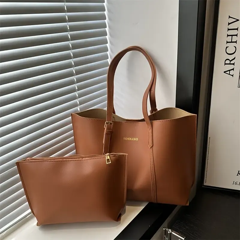 Faux Leather Tote Bag 2Pcs