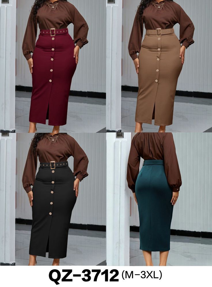 High-Waisted, Single-Breasted, Split-Hem Midi Skirt