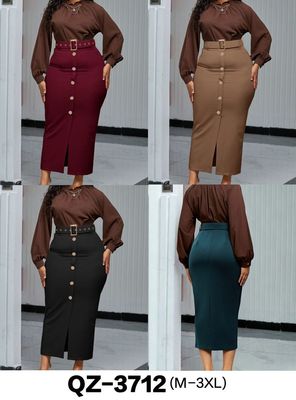 High-Waisted, Single-Breasted, Split-Hem Midi Skirt