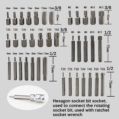 Hex, Torx, and Spline Bit Socket Set - 40 Pcs