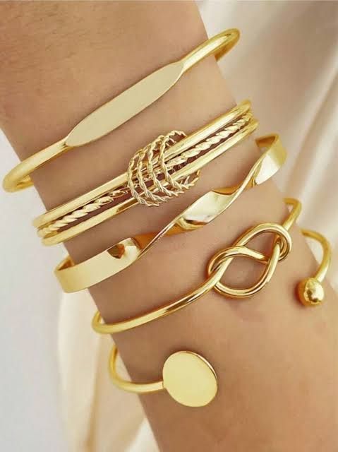 Boho Stackable Gold Bangle And Cuff Bracelet Set.