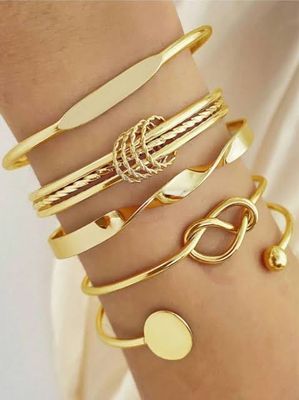 Boho Stackable Gold Bangle And Cuff Bracelet Set.
