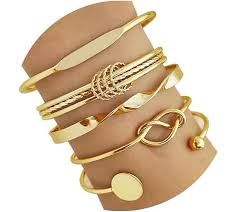 Boho Stackable Gold Bangle And Cuff Bracelet Set.