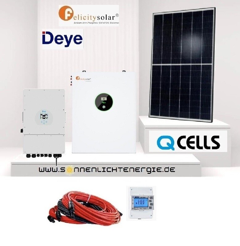 12 KW PV Komplett Set Deye + Felicity Solar + Q-Cells BF + Smartmeter + 50m Kabel