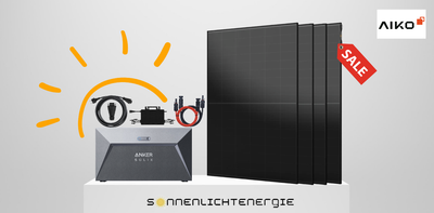 Balkonkraftwerk 1780 Wp mit Solarmodul Typ AIKO-A445-MAH54Mb 445W Fullblack ANKER Speicher 1,6 kWh