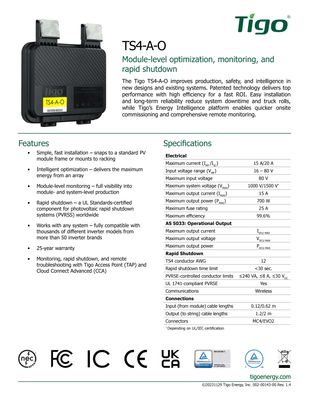 TIGO ENERGY TIGO-TS4-A-O 700W Leistungsoptimierer