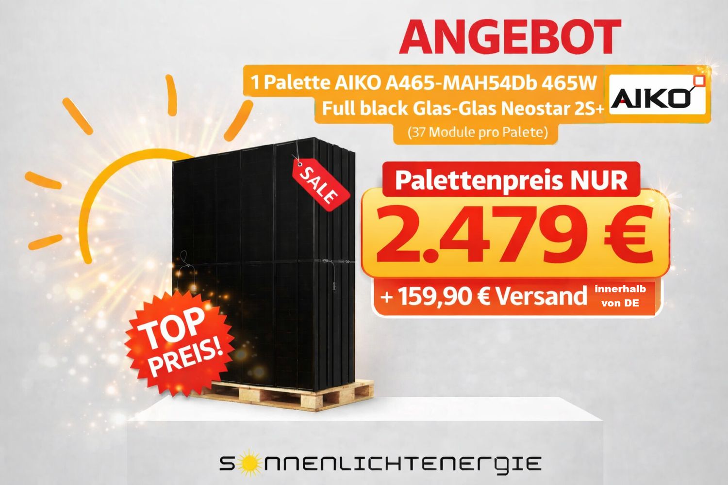 AIKO A465-MAH54Db 465W Full black Glas-Glas Neostar 2S+