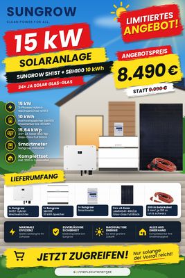 15 KW SUNGROW Solaranlage SH15T + SBH100 + Glas-Glas 15 KW SUNGROW Solaranlage SH15T + SBH100 + Glas-Glas