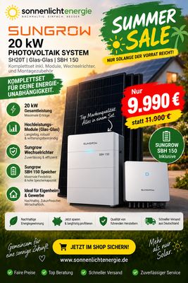 20 KW SUNGROW Photovoltaik System SH20T + SH150  +  Glas-Glas FB