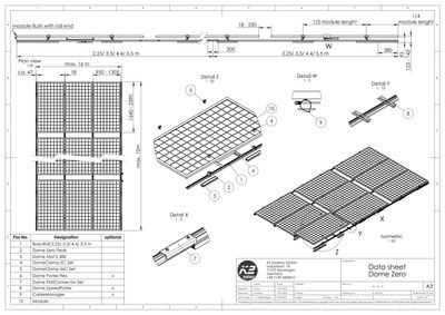 K2 Dome Zero Flachdach Set für 14 Module (dachparallele Montage)