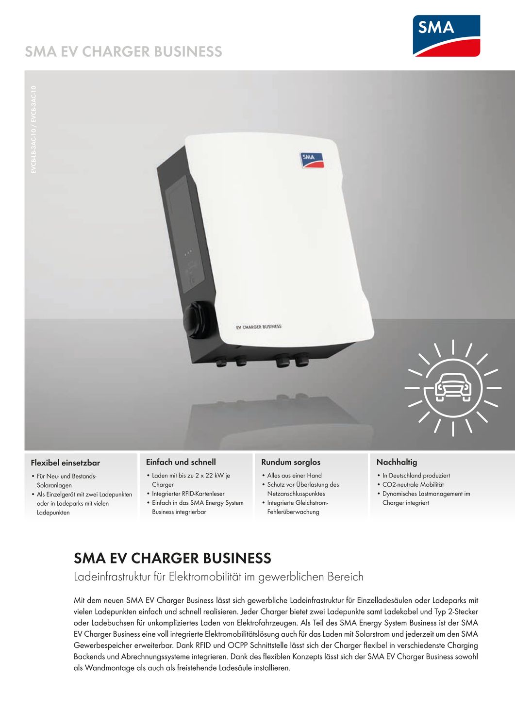 SMA EV Charger Business Wallbox 2x 22 KW mit Ladebuchse