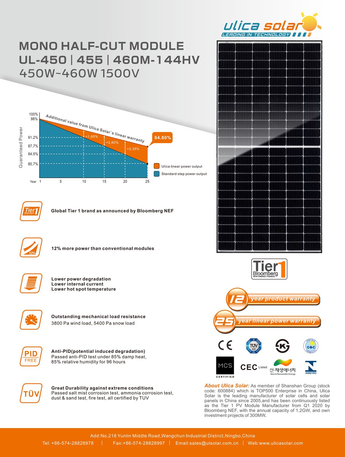 Ulica Solar UL-455M-144HV 455W