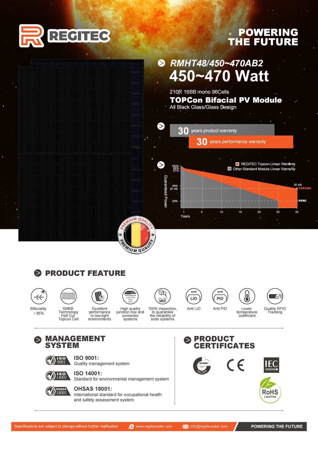 REGITEC Solar Modul RMHT54/455AB2 Bifazial 455W