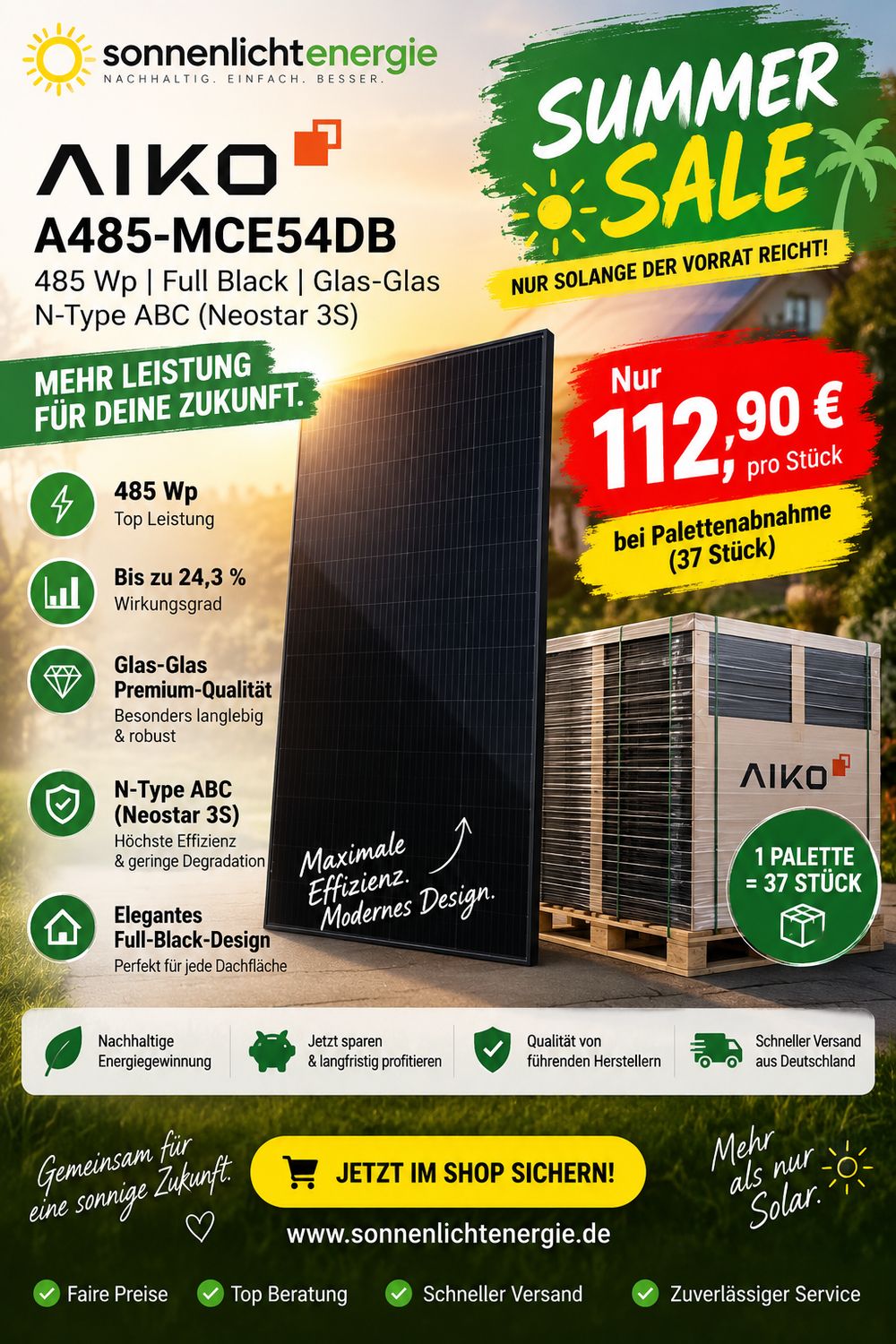 AIKO A485-MCE54Db 485W Full black Glas-Glas Neostar 3S+
