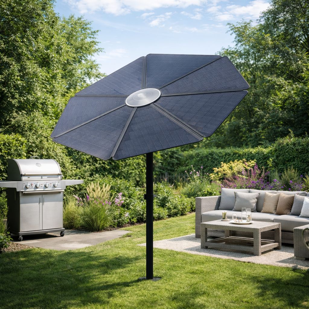Solar Sonnenschirm Gartenschirm LED 1200W Balkonkraftwerk
