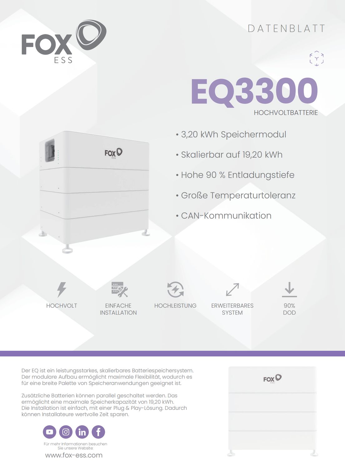 FoxESS EQ3300-L6 Hochvolt-Batteriespeicher 19,2 kWh