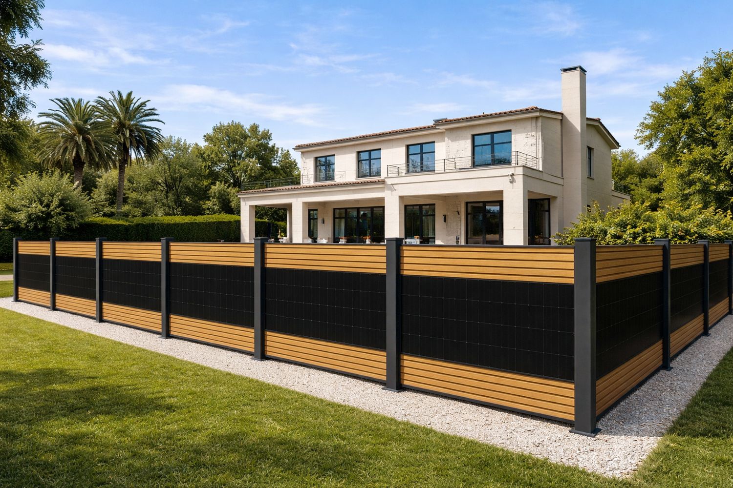 PV Solarzaun 2,00 x 1,84 m Zaunfeld Cedar mit 1x PV Modul