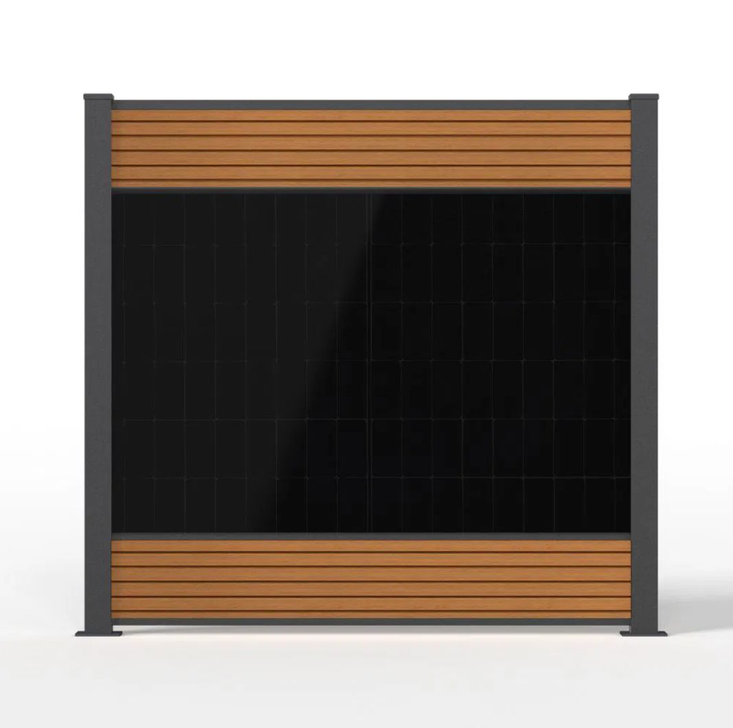PV Solarzaun 2,00 x 1,84 m Zaunfeld Teak mit 1x PV Modul